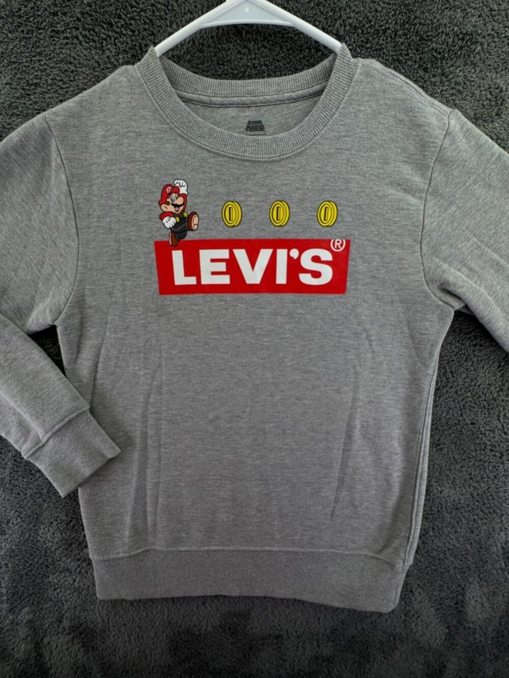 Levis Super Mario Sweatshirt Youth Boys Mario Nintendo Graphic Gray Pullover L
